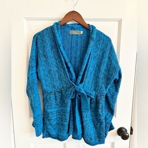 Willow Anthropologie black and blue belted cardigan sweater size SM